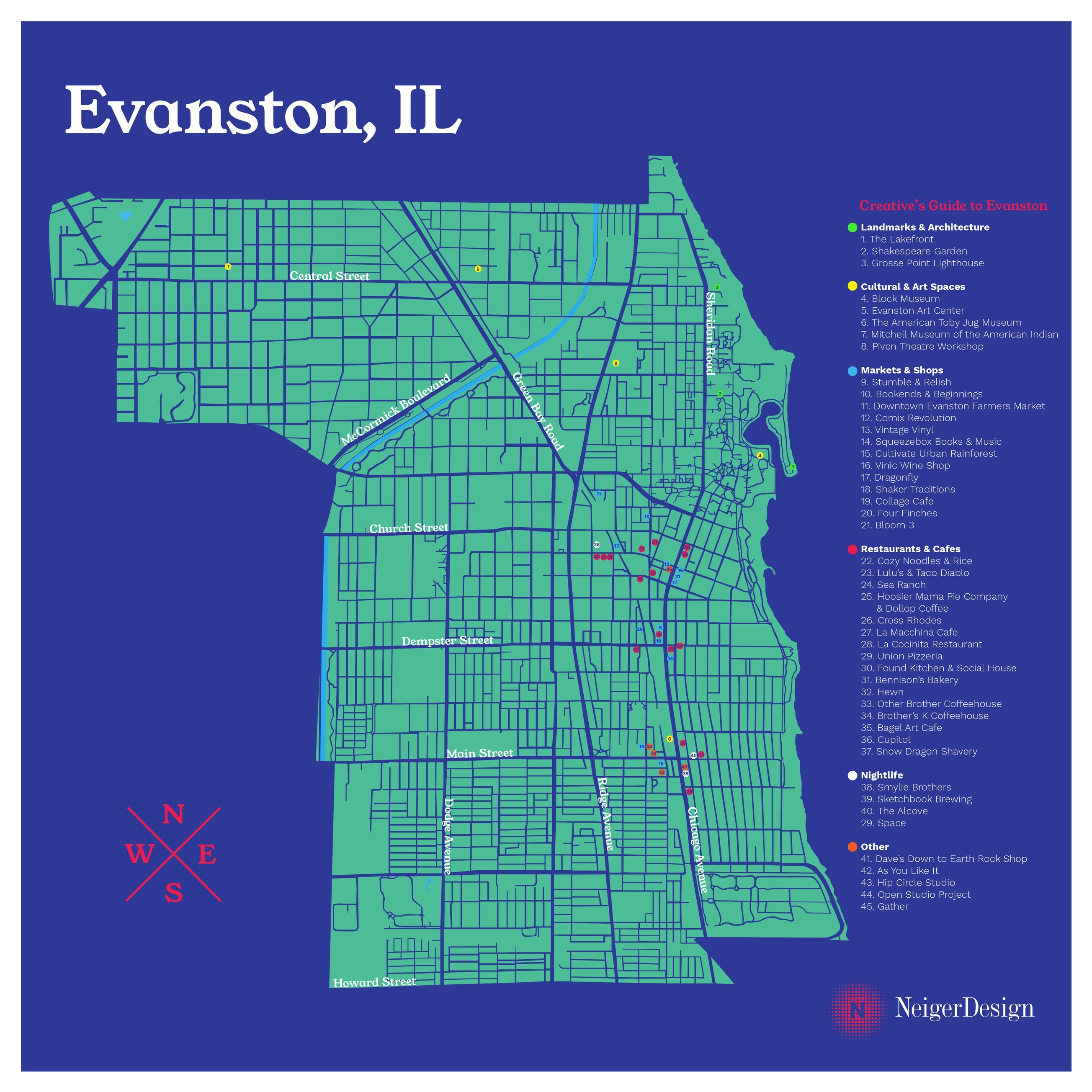 Creative's Guide to Evanston Illustrated Map of Evanston